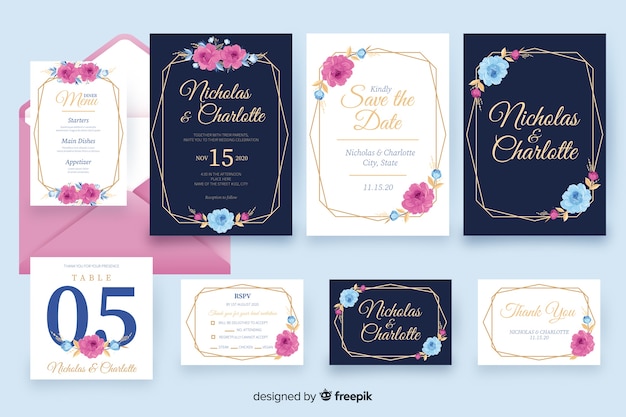 Floral wedding stationery template pack