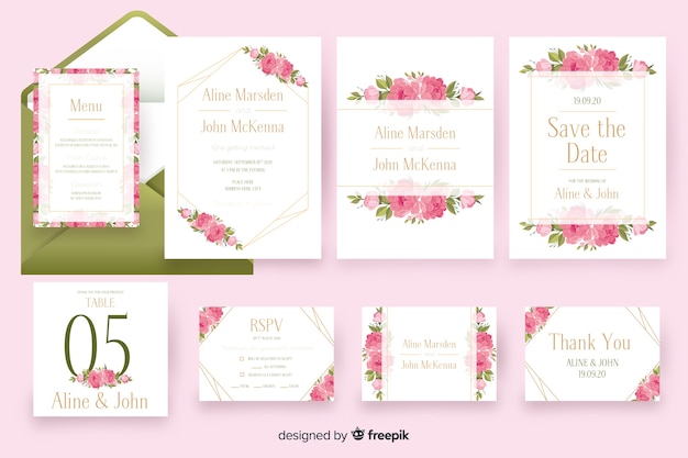 Floral wedding stationery template pack