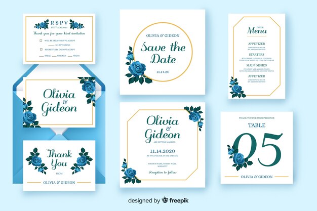 Floral wedding stationery template pack