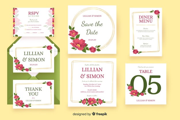 Floral wedding stationery template pack