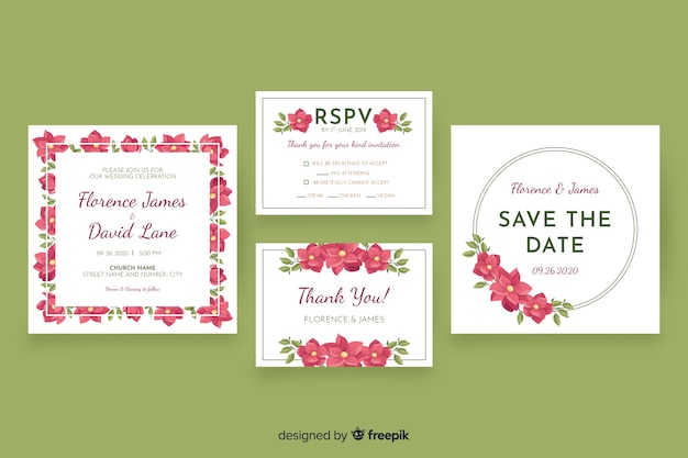 Floral wedding stationery template pack