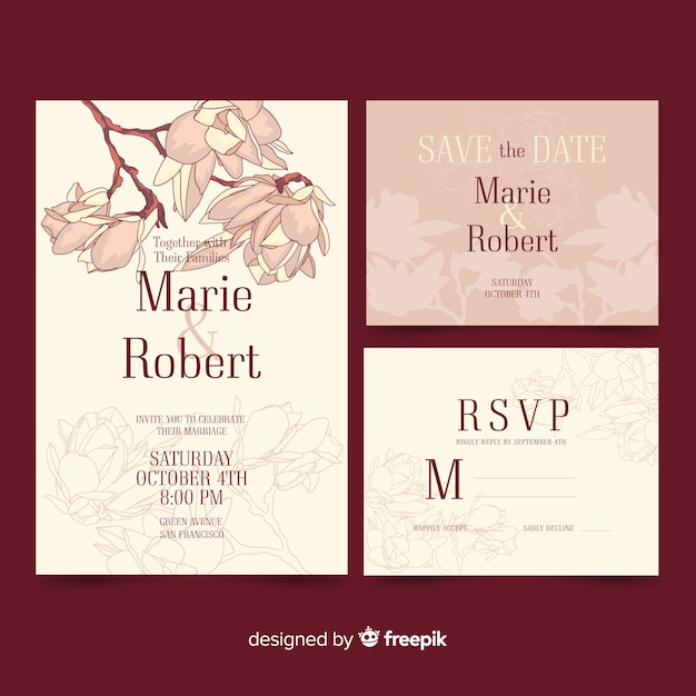 Floral wedding stationery template pack