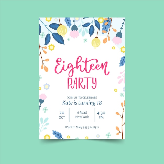 Floral and white birthday invitation template