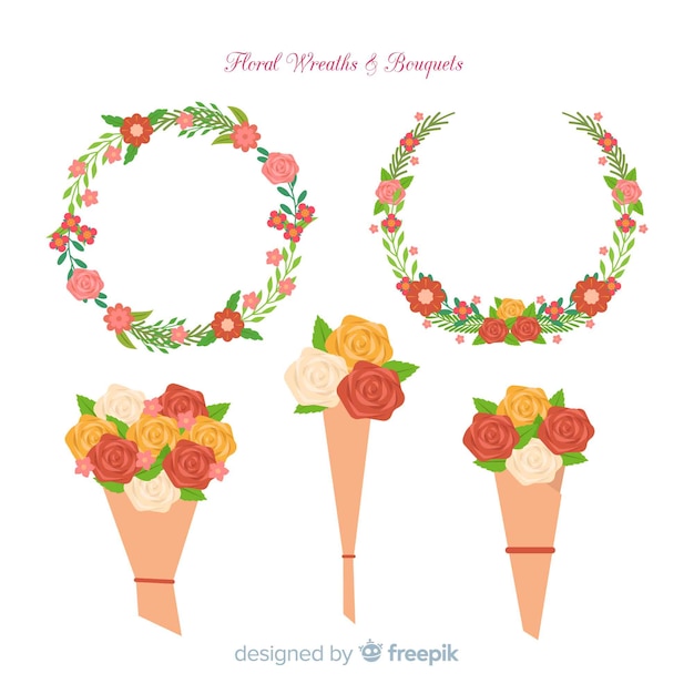 Free Vector floral wreath and bouquet collection