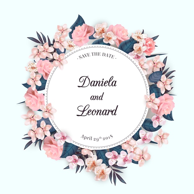 Floral wreath wedding invitation