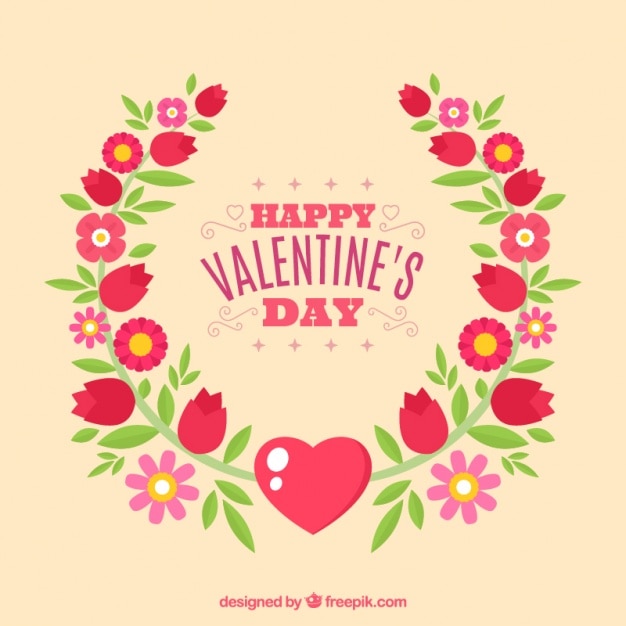 Free vector floral wreath with flowers and heart