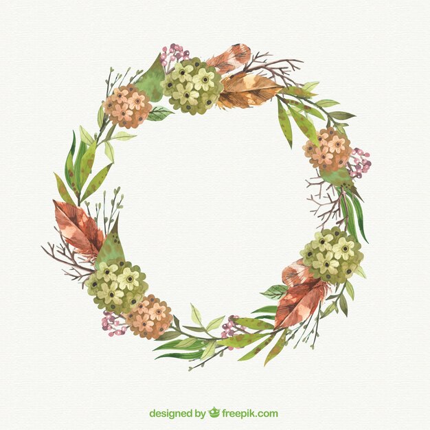 Floral wreath with leaves and branches