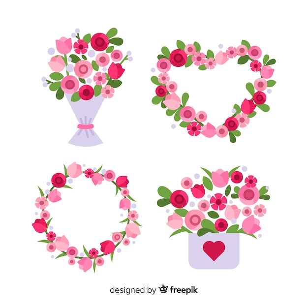 Free Vector floral wreaths and bouquets collection for valentines day