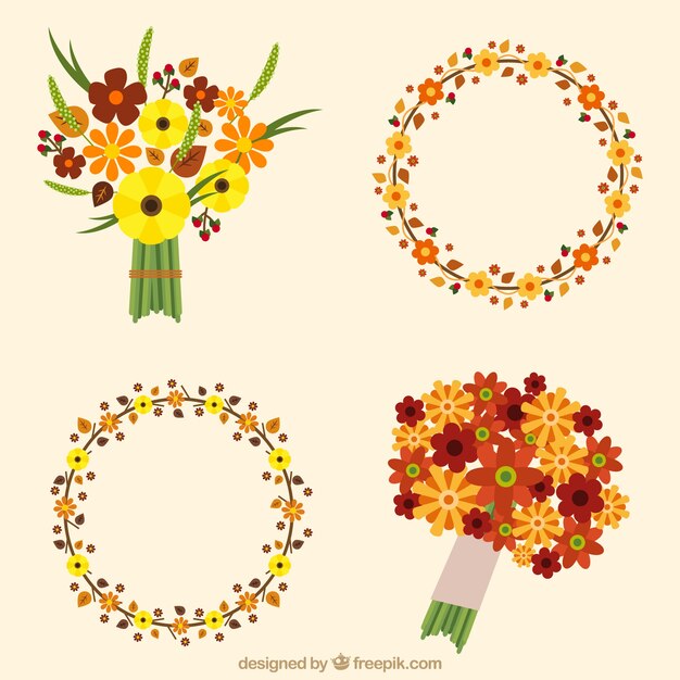 Floral wreaths and bouquets in minimalist style