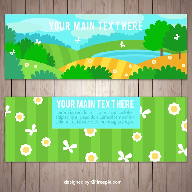 Free Vector flower banners and beautiful landscape