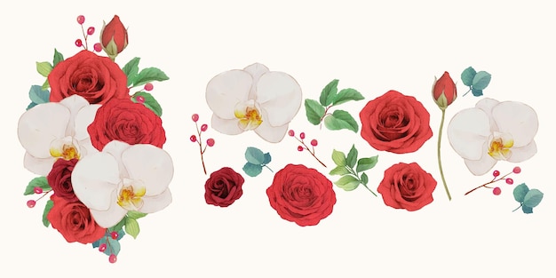 flower clip art of red roses and orchid