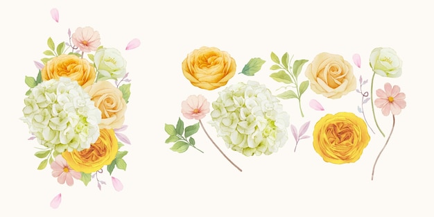 Flower clip art of roses and hydrangea