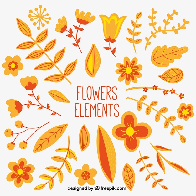 Free vector flower elements in orange and yellow tones