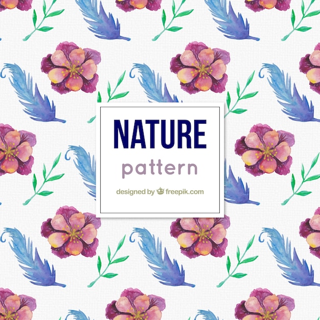 Free vector flower and feather pattern watercolor