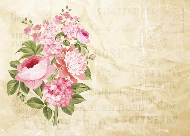 Flower garland on crumpled paper