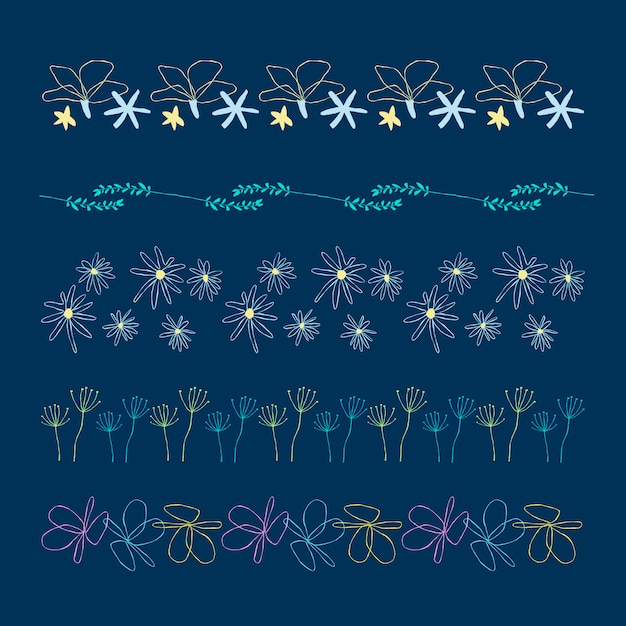 Flower illustration brush vector doodle seamless pattern brush set