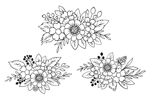 Flower and leaves line art ornament collection