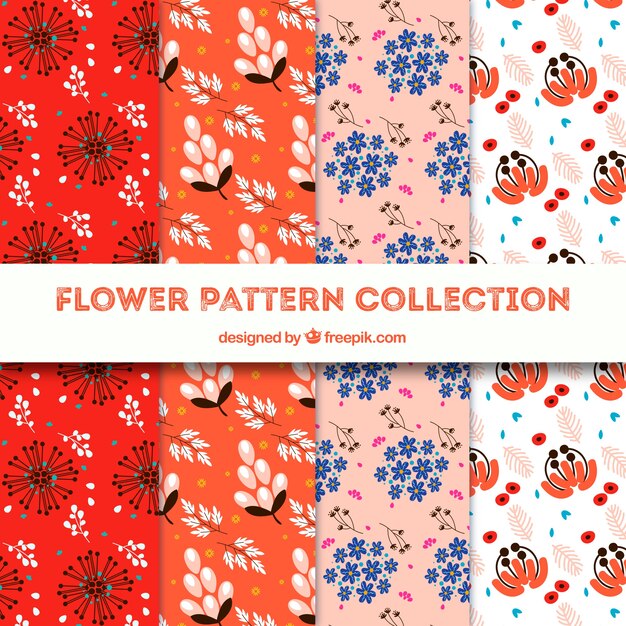 Flower patterns collection in flat style