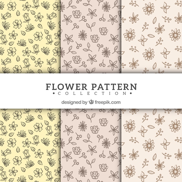 Flower patterns collection in hand drawn style