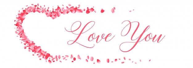 Free Vector flower petal hearts with love you message banner