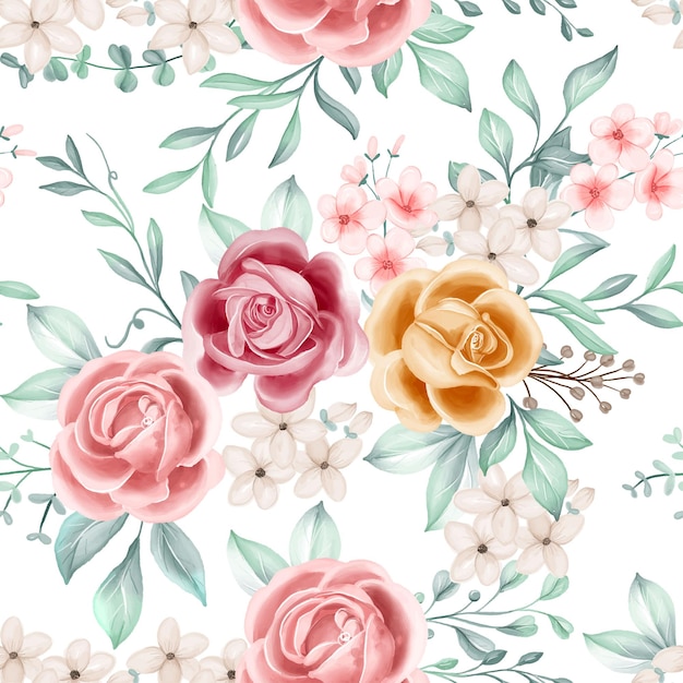 Flower pink yellow Watercolor Seamless Pattern Background