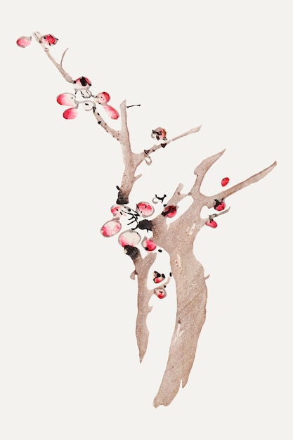 Flower vector botanical art print, remixed from artworks by Hu Zhengyan