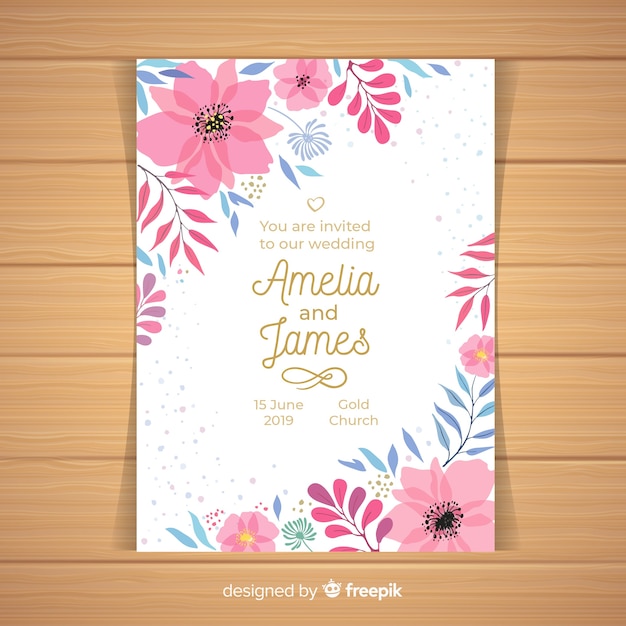 Flowered corners wedding invitation template