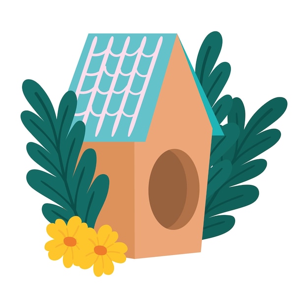 Free vector flowers and bird house spring