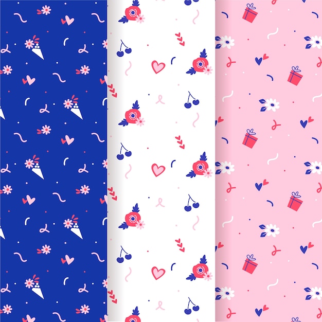 Flowers and cherries valentine seamless pattern