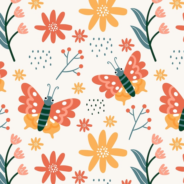 Flowers and insects pattern