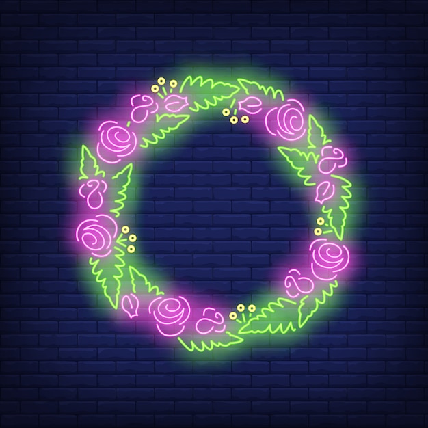 Flowers and leaves wreath neon sign