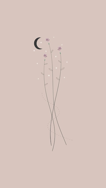 Free Vector flowers and the moon mobile phone wallpaper