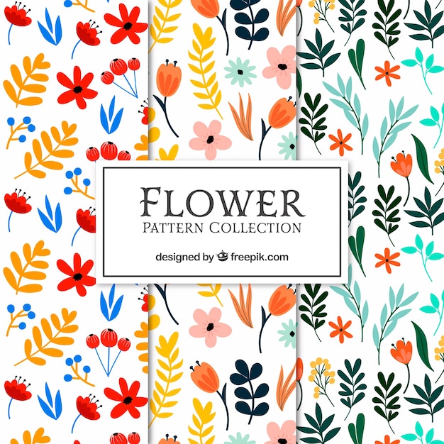 Free vector flowers patterns collection in flat style