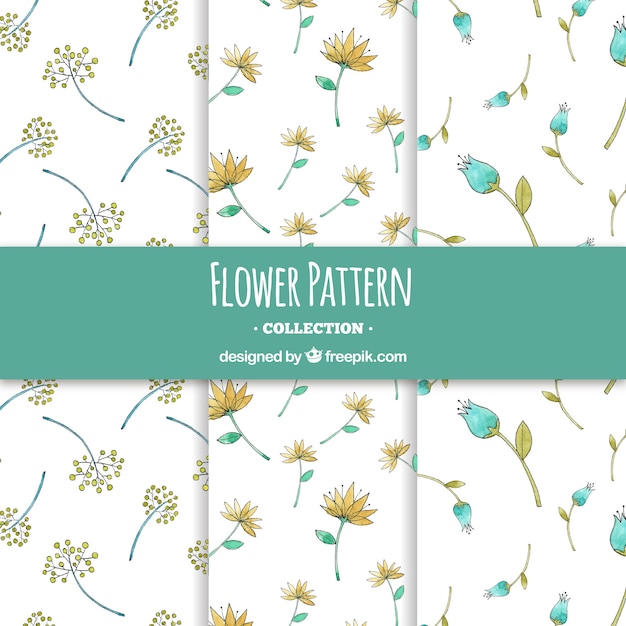 Free Vector flowers patterns collection in watercolor style