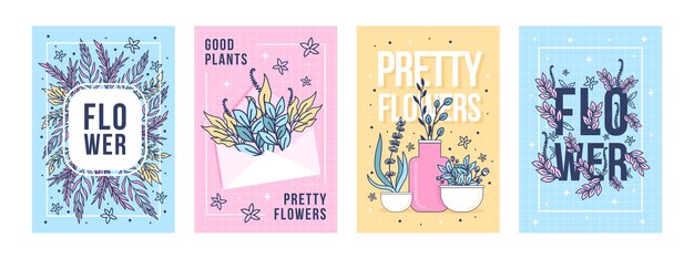 Flowers and plants posters set