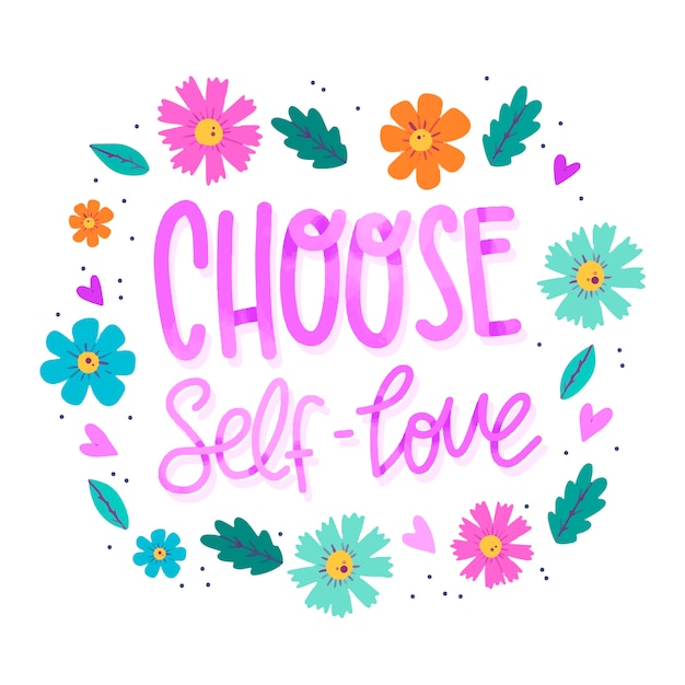 Free Vector flowers self love lettering