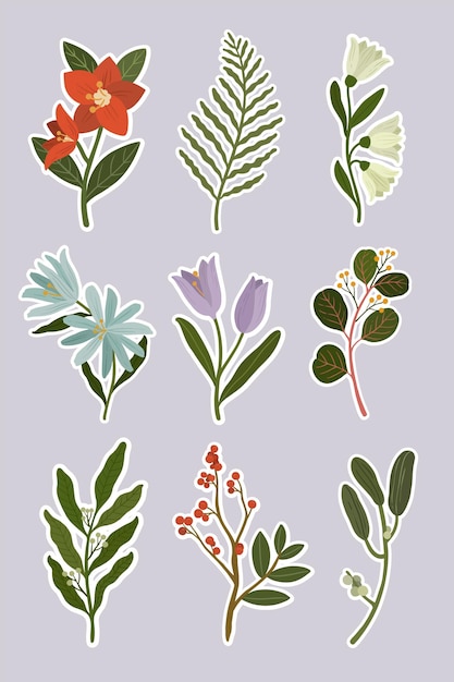 Free Vector flowers set on purple background vector