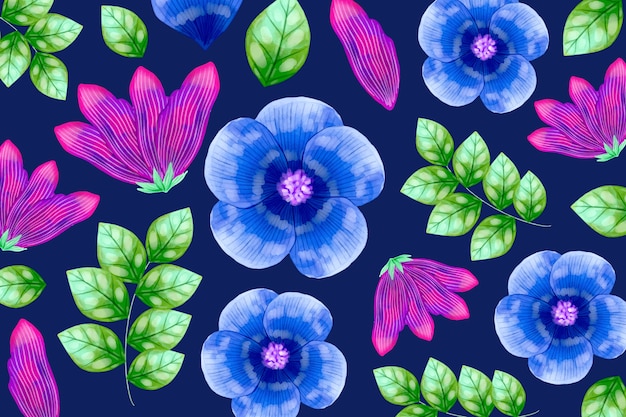 Free Vector flowers and tropic leaves seamless pattern