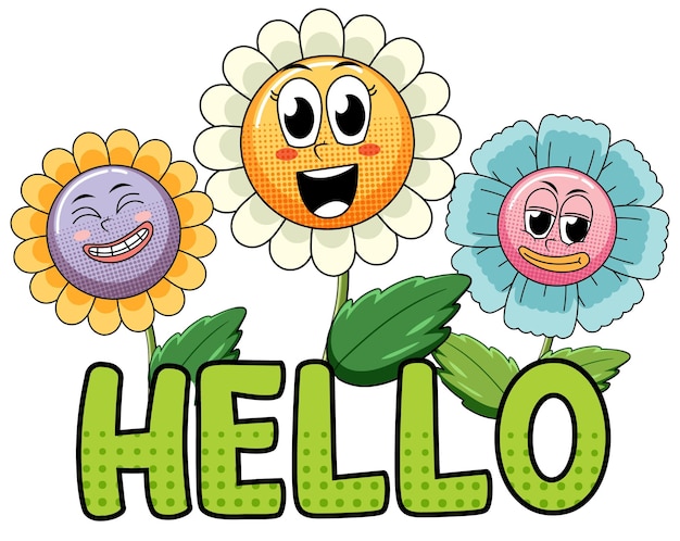 Free Vector flowers with hello word expression comic style