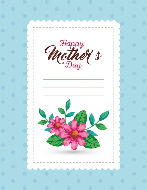 Flowers with leaves card of happy mothers day over pointed background vector design