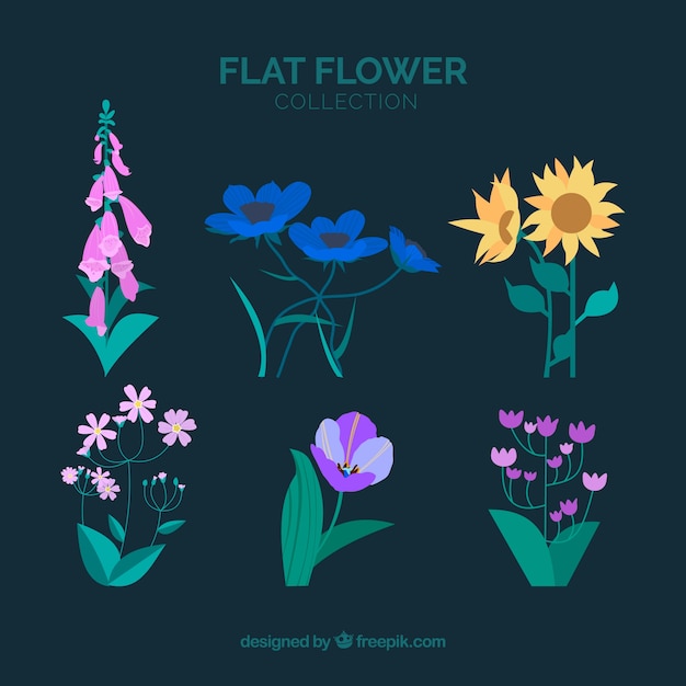 Flowers with stem collection in flat style