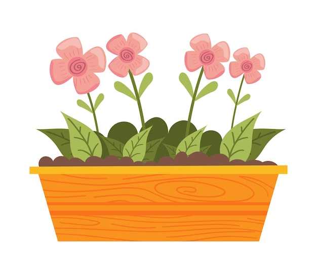 Free Vector flowers in wooden pot icon