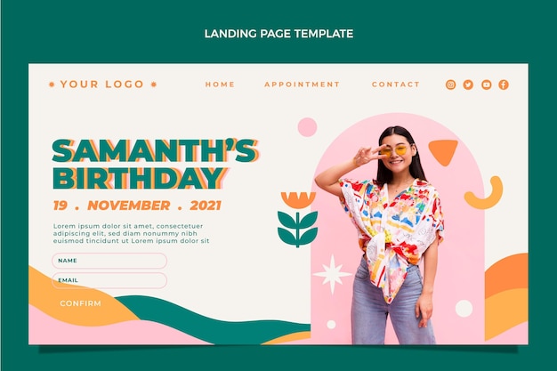 Flt design minimal birthday landing page