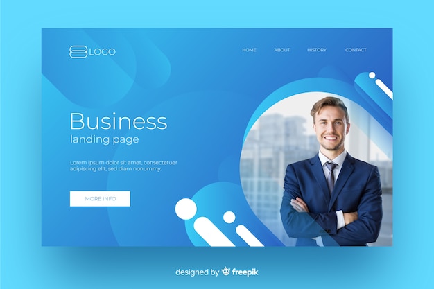 Fluid  futuristic business landing page with photo