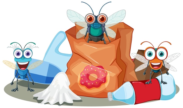 Free Vector fly and trash cartoon