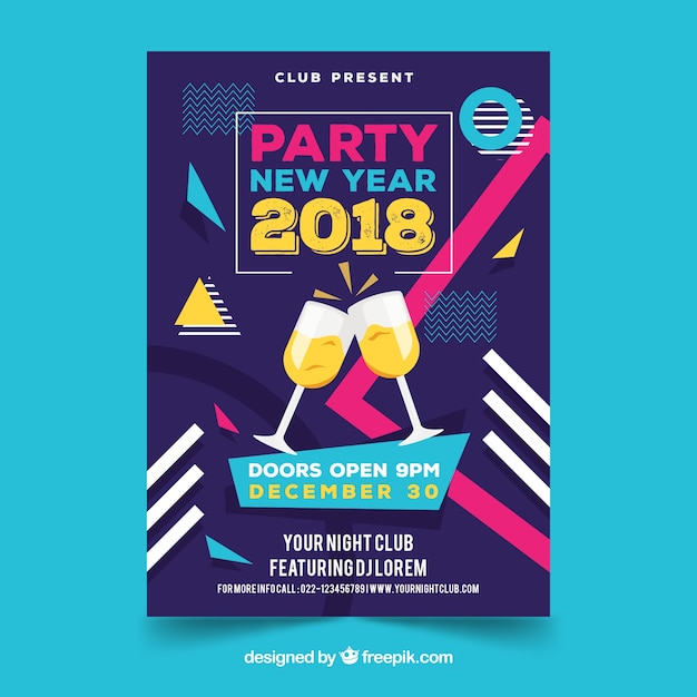 Flyer for new year party with champagne glasses