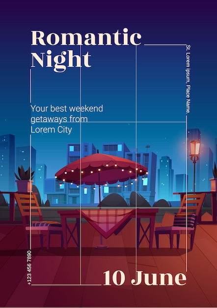 Free Vector flyer or poster of romantic night in cafe