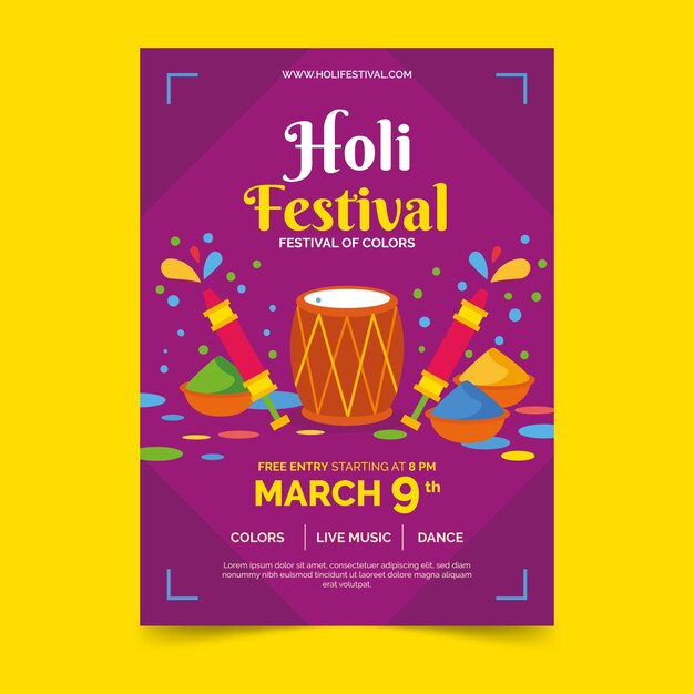 Flyer poster template for holi festival