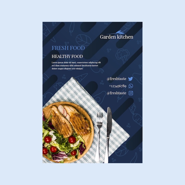 Flyer template with healthy food for restaurant