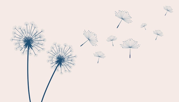 Flying dandelion flowers on beige